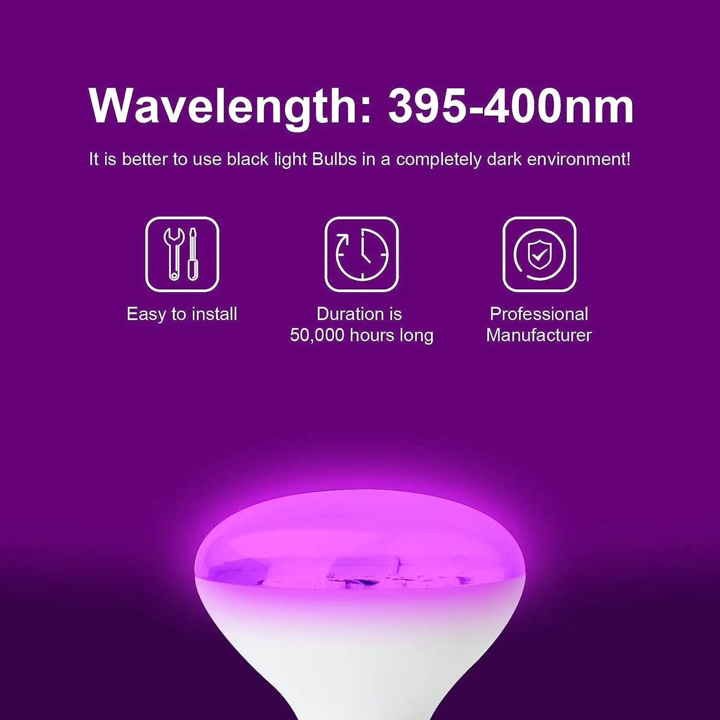 INDMIRD UV Black Light Bulb – 15W E27/E26, 395-400nm Purple Glow - Color Shrooms