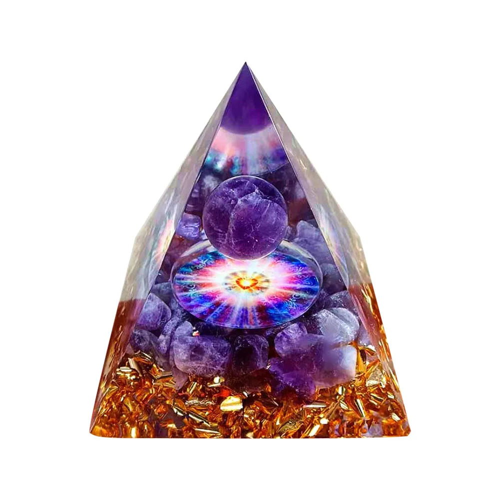 Orgonite Energy Pyramid – Amethyst Crystal Ball for Chakra Healing & Home Decor - Color Shrooms