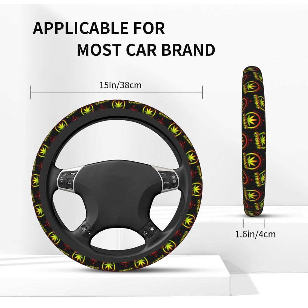 Cannabis Steering Wheel Cover – Anti-Slip Reggae Car Accessory - Color Shrooms