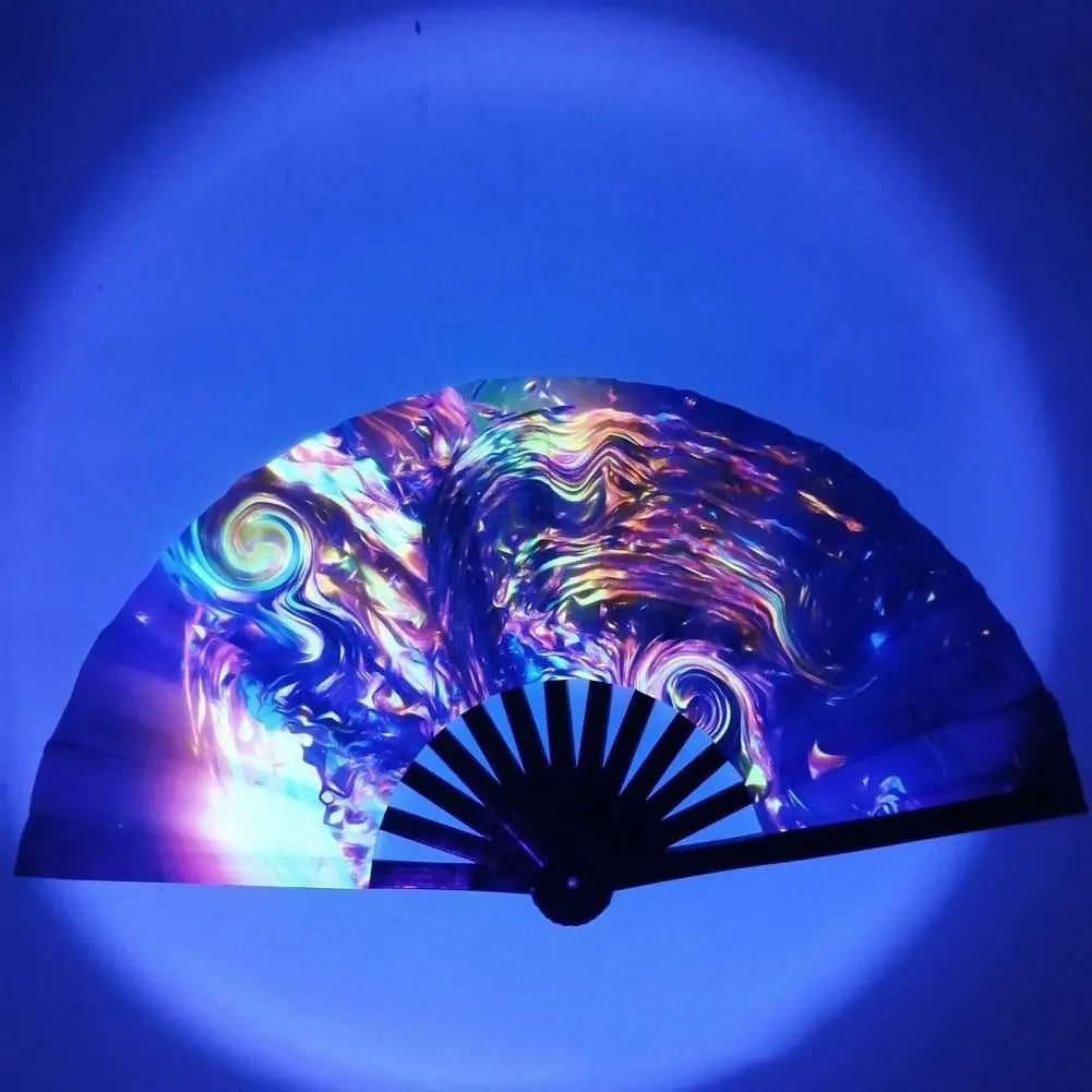 Holographic Fan – Colorful Bamboo Rave Fan - Color Shrooms