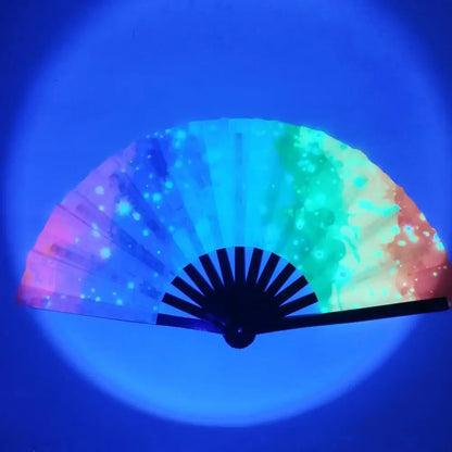 Holographic Fan – Colorful Bamboo Rave Fan - Color Shrooms