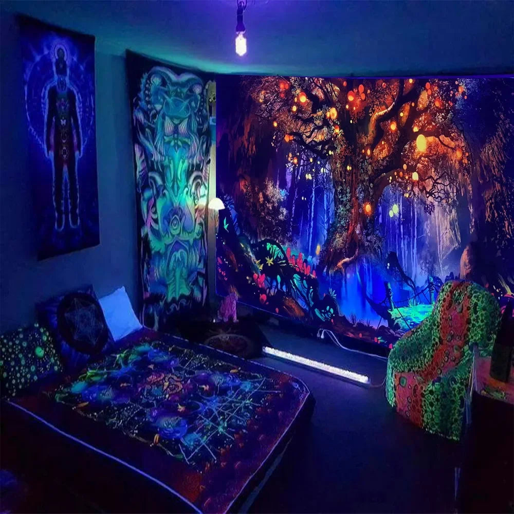 Psychedelic Tree of Life Tapestry – 13 Unique Designs That Glow Under UV Light - Color Shrooms