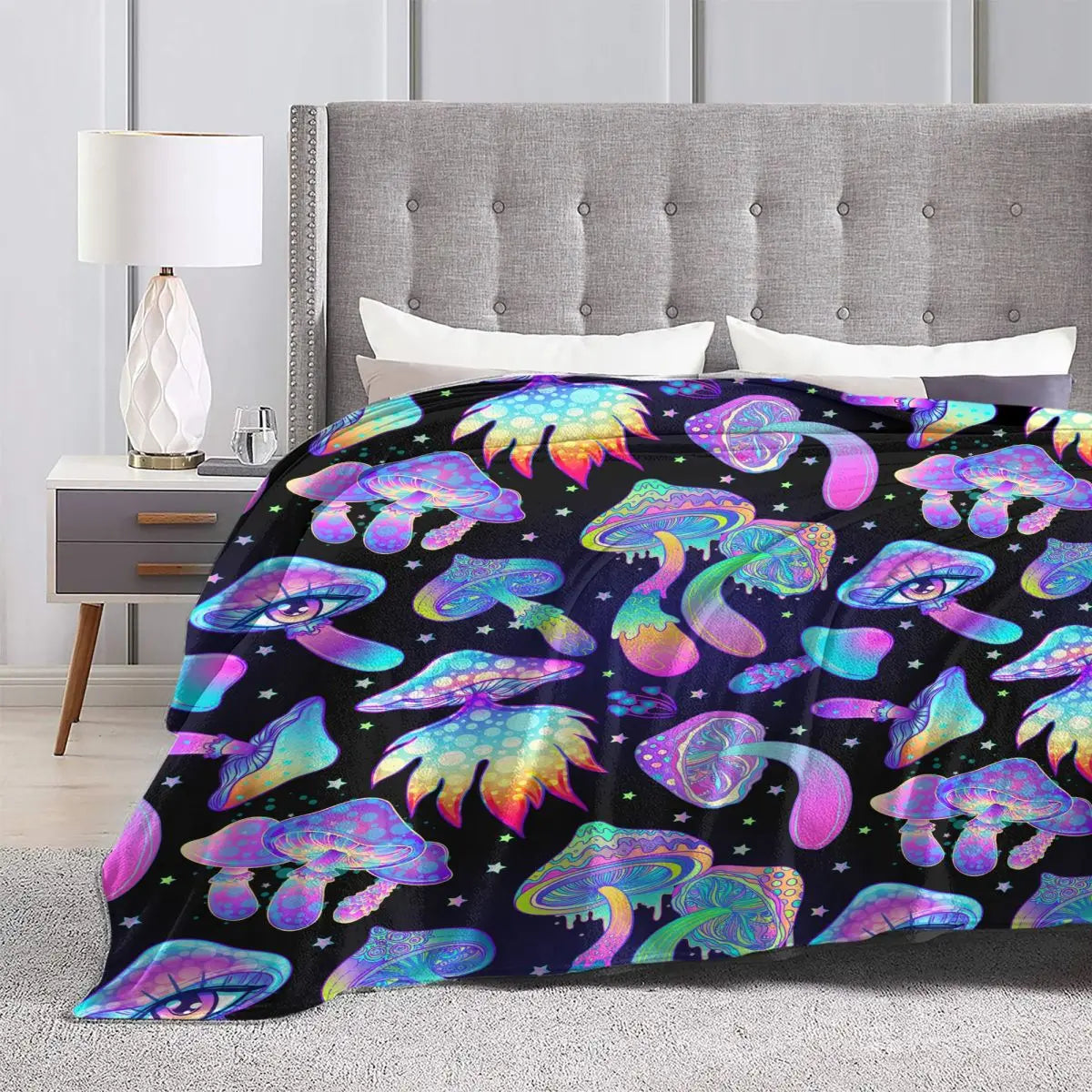 Magic Mushrooms Psychedelic Velvet Blanket - Color Shrooms