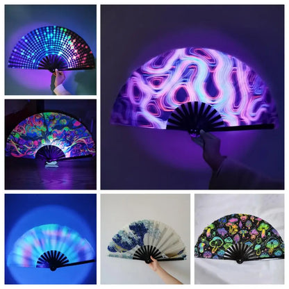 Holographic Fan – Colorful Bamboo Rave Fan - Color Shrooms