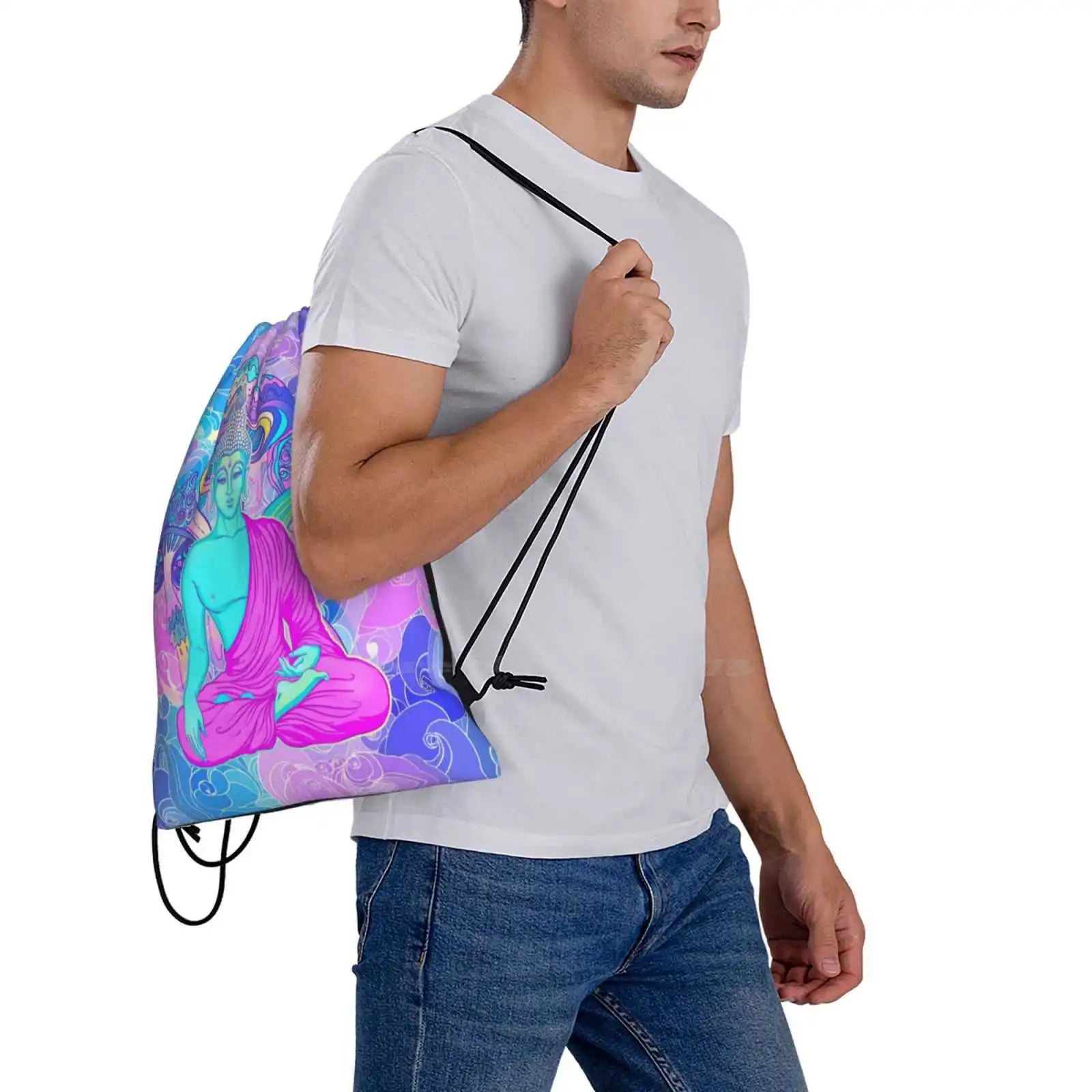 Trippy Buddha Backpack – Colorful 60s-Inspired Acid Doodle Design - Color Shrooms