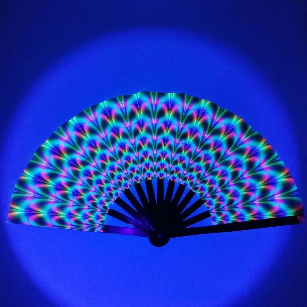 Holographic Fan – Colorful Bamboo Rave Fan - Color Shrooms