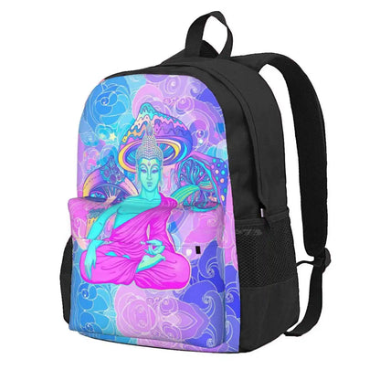 Trippy Buddha Backpack – Colorful 60s-Inspired Acid Doodle Design - Color Shrooms