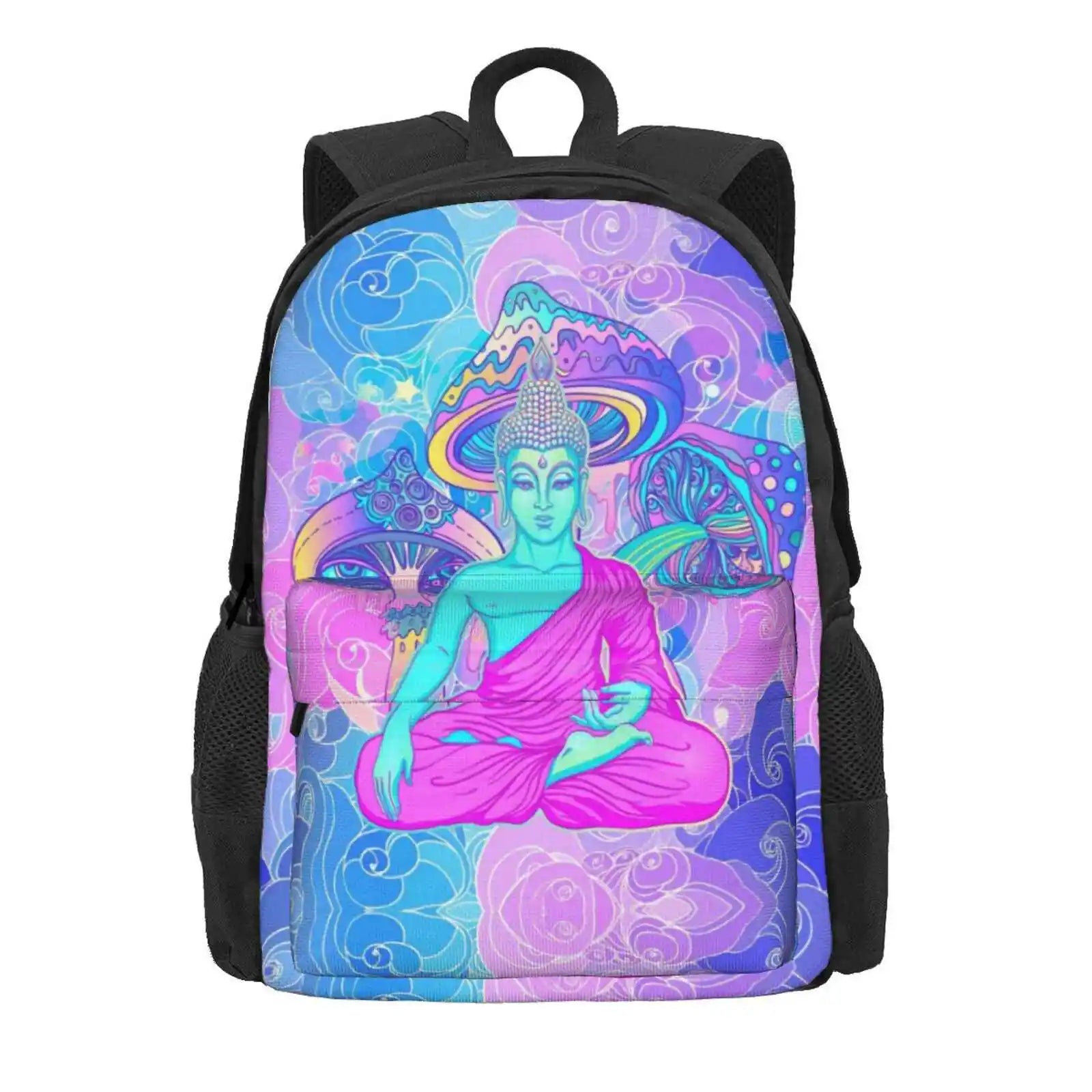 Trippy Buddha Backpack – Colorful 60s-Inspired Acid Doodle Design - Color Shrooms