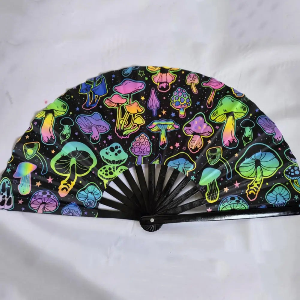 Holographic Fan – Colorful Bamboo Rave Fan - Color Shrooms