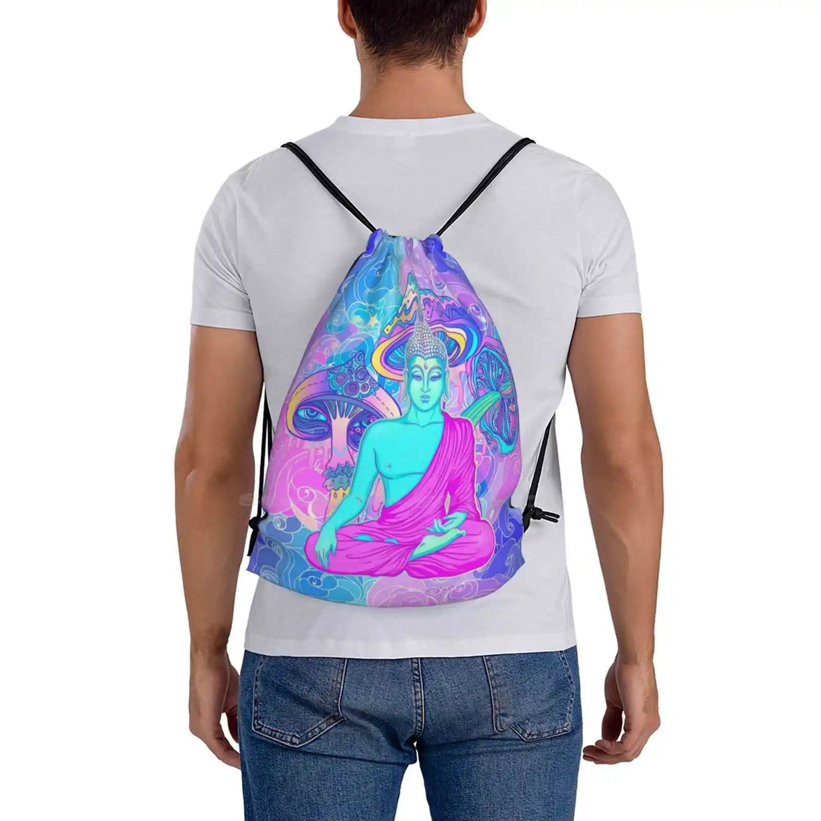 Trippy Buddha Backpack – Colorful 60s-Inspired Acid Doodle Design - Color Shrooms