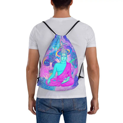 Trippy Buddha Backpack – Colorful 60s-Inspired Acid Doodle Design - Color Shrooms