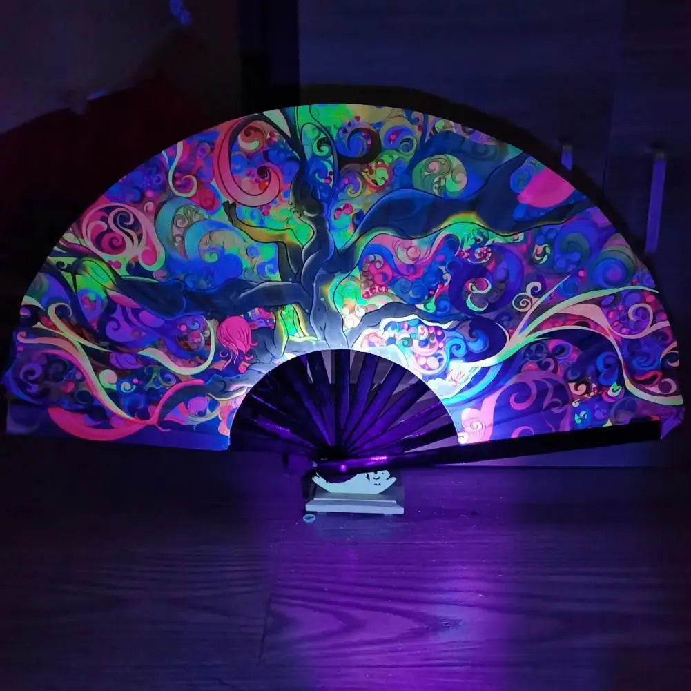 Holographic Fan – Colorful Bamboo Rave Fan - Color Shrooms