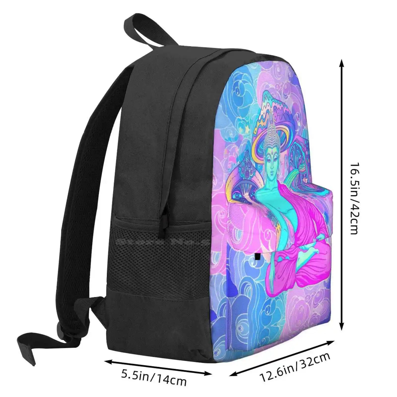 Trippy Buddha Backpack – Colorful 60s-Inspired Acid Doodle Design - Color Shrooms