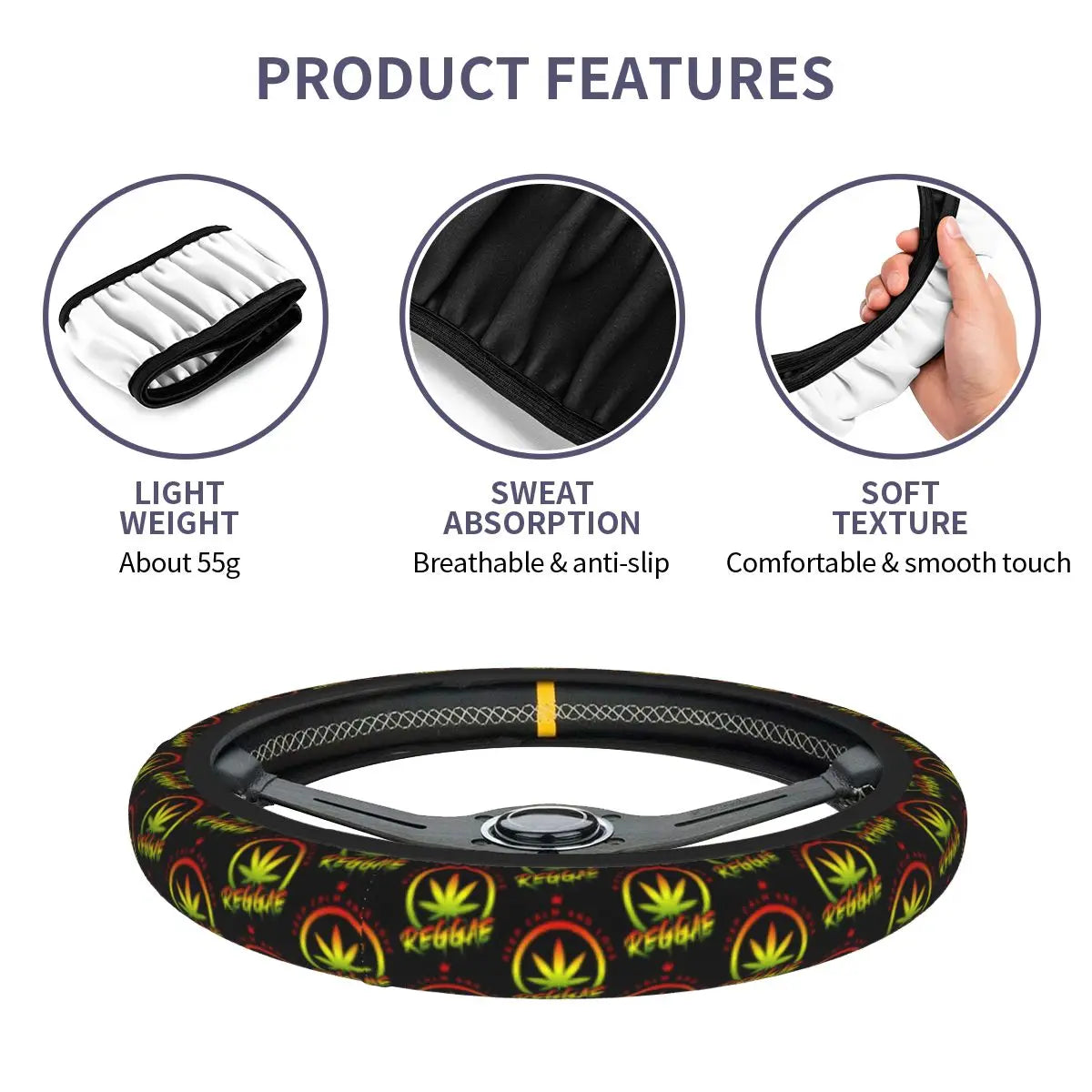 Cannabis Steering Wheel Cover – Anti-Slip Reggae Car Accessory - Color Shrooms