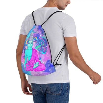 Trippy Buddha Backpack – Colorful 60s-Inspired Acid Doodle Design - Color Shrooms