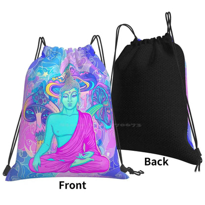 Trippy Buddha Backpack – Colorful 60s-Inspired Acid Doodle Design - Color Shrooms