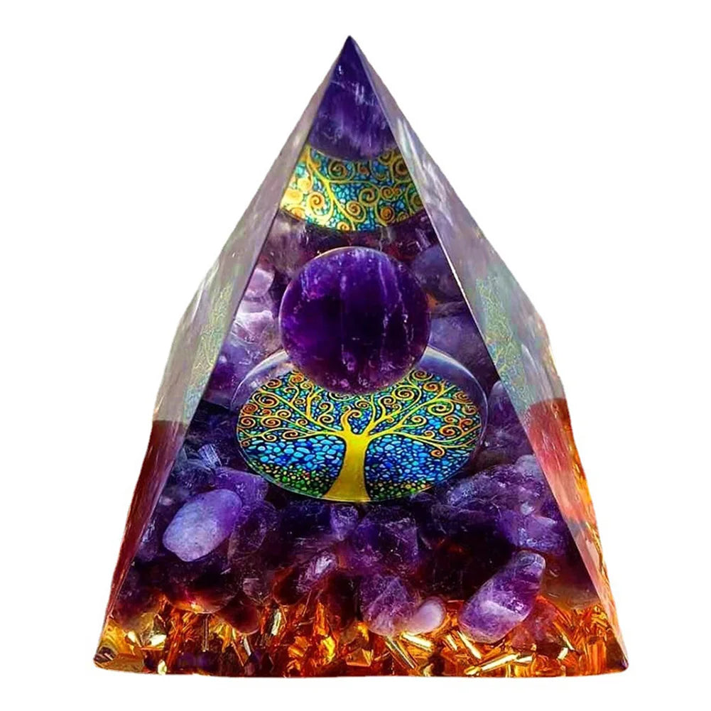 Orgonite Energy Pyramid – Amethyst Crystal Ball for Chakra Healing & Home Decor - Color Shrooms