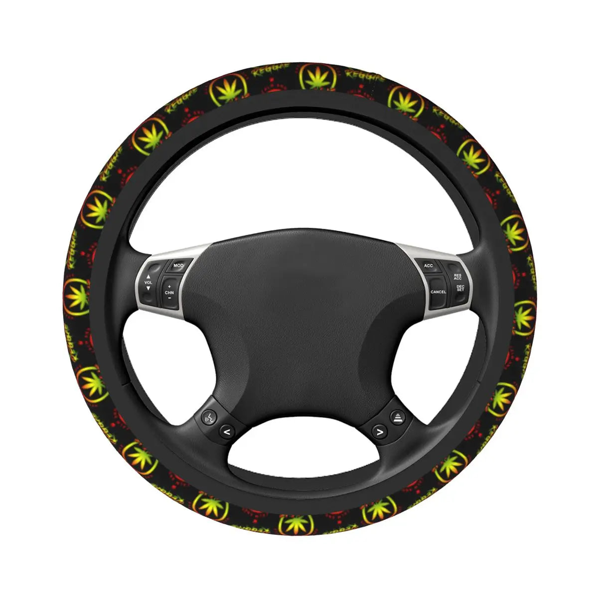 Cannabis Steering Wheel Cover – Anti-Slip Reggae Car Accessory - Color Shrooms