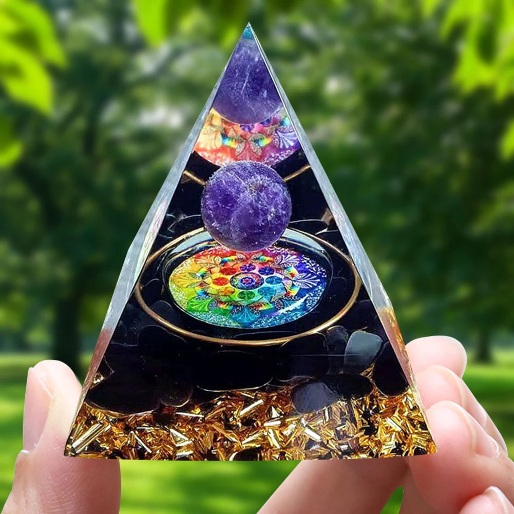 Orgonite Energy Pyramid – Amethyst Crystal Ball for Chakra Healing & Home Decor - Color Shrooms