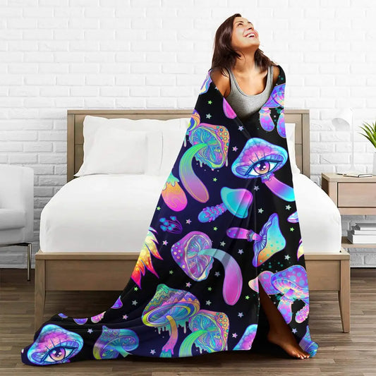 Magic Mushrooms Psychedelic Velvet Blanket - Color Shrooms