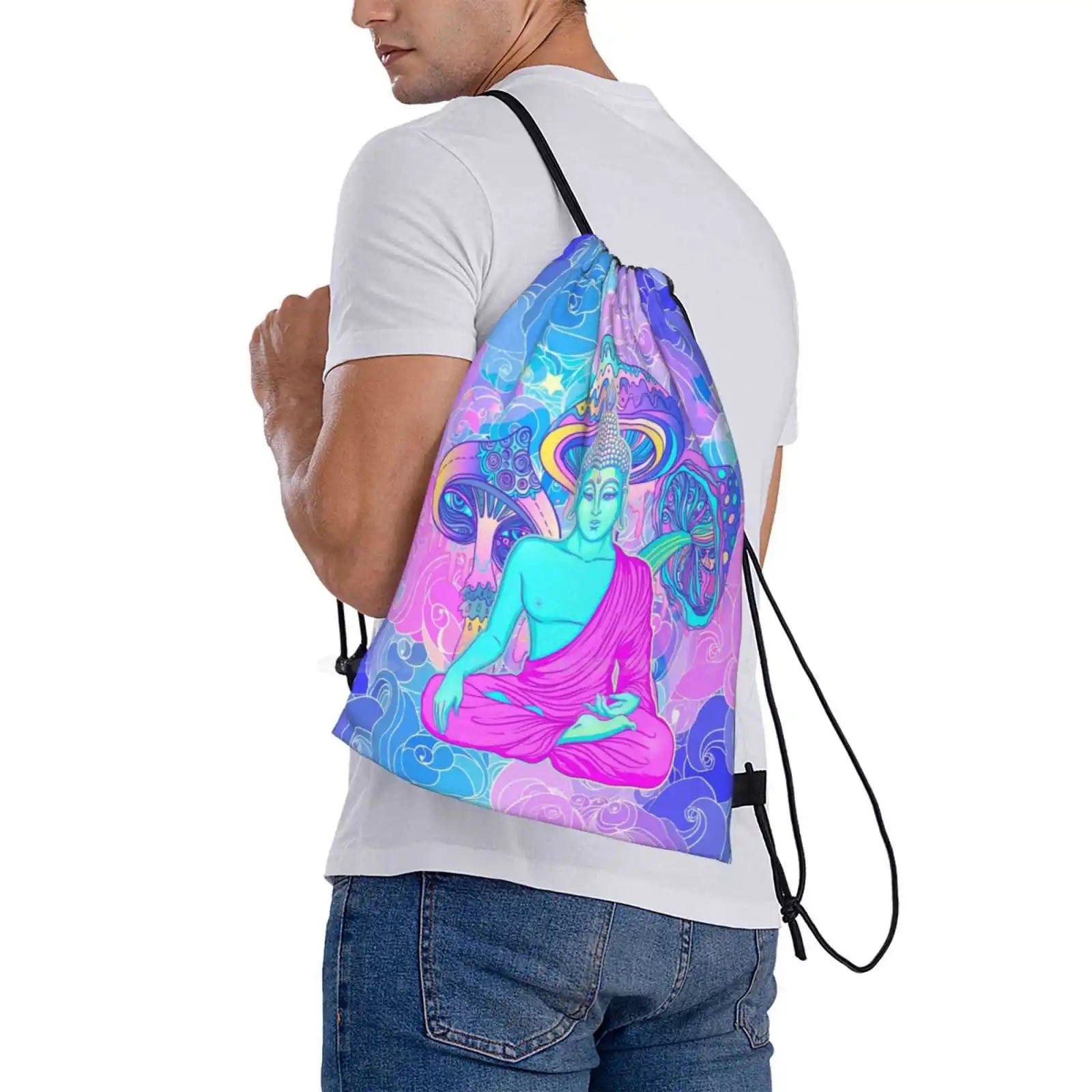 Trippy Buddha Backpack – Colorful 60s-Inspired Acid Doodle Design - Color Shrooms