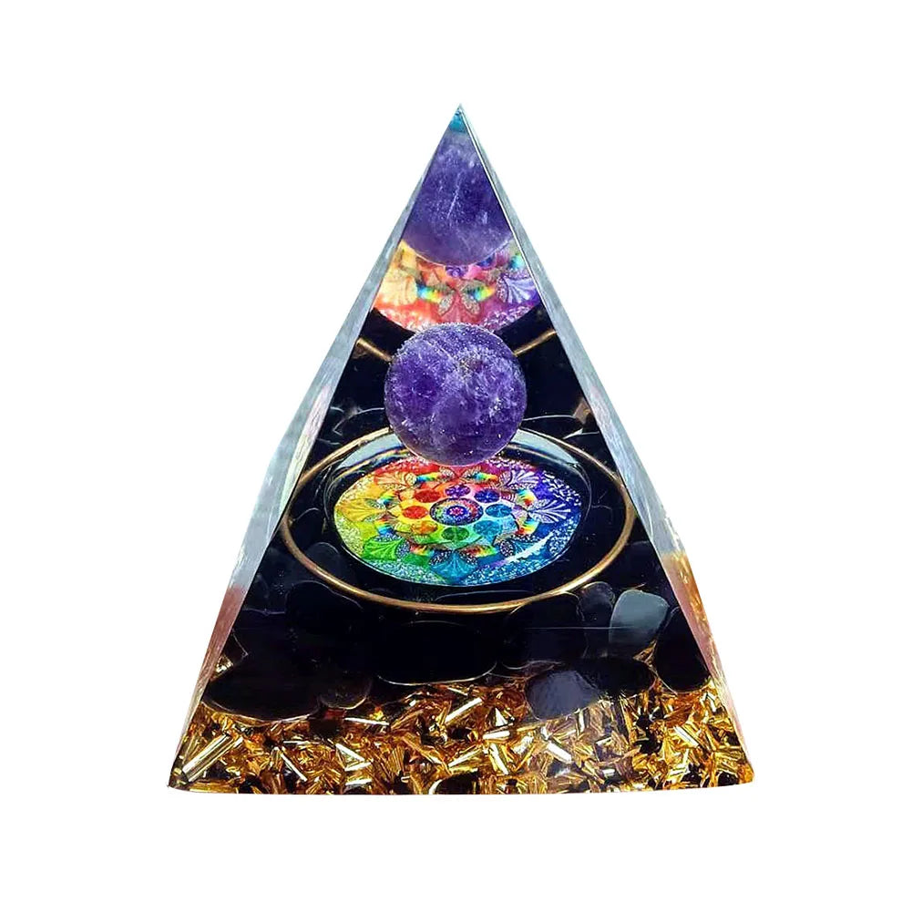 Orgonite Energy Pyramid – Amethyst Crystal Ball for Chakra Healing & Home Decor - Color Shrooms