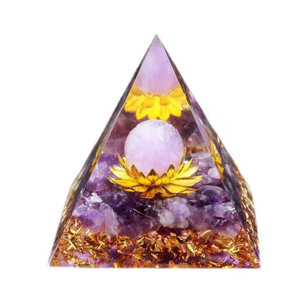 Orgonite Energy Pyramid – Amethyst Crystal Ball for Chakra Healing & Home Decor - Color Shrooms