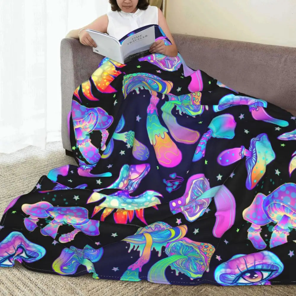 Magic Mushrooms Psychedelic Velvet Blanket - Color Shrooms