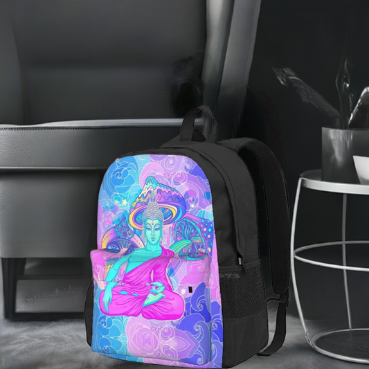 Trippy Buddha Backpack – Colorful 60s-Inspired Acid Doodle Design - Color Shrooms